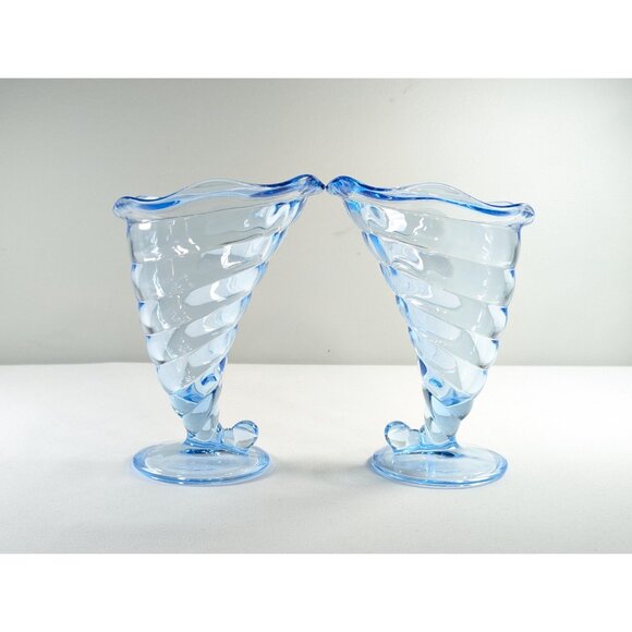 SET of 4 Bormioli Rocco Fortuna blue glass cornucopia dessert horns Italy - Picture 7 of 9